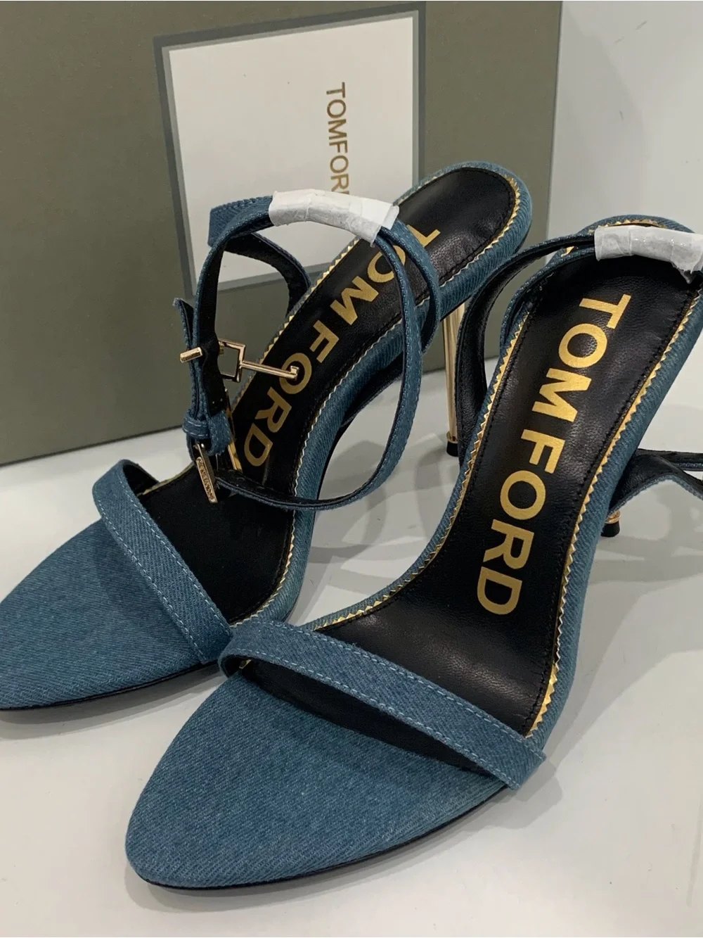 Tom Ford Denim Blue Ankle-Strap Stiletto Sandals